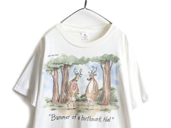 80s USA製 ■ ジョーク イラスト プリント 半袖 Tシャツ メンズ XL 80年代 ビンテージ アニマル アート キャラクター 白 シングルステッチ