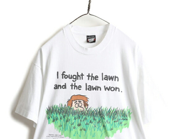 90s USA製 大きいサイズ XL ■ ジョーク イラスト プリント 半袖 Tシャツ ( メンズ ) 90年代 オールド アート 当時物 シングルステッチ 白
