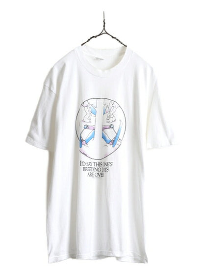 80s USA製 ■ ジョーク イラスト プリント Tシャツ メンズ L / 80年代 ビンテージ アート メッセージ ウサギ シングルステッチ 白 アニマル