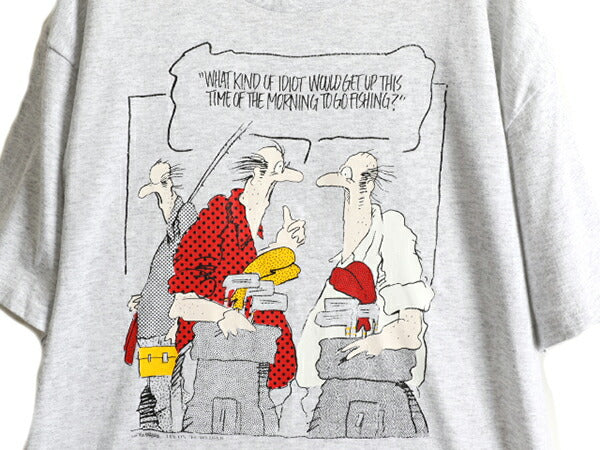 80s ■ ジョーク イラスト プリント 半袖 Tシャツ メンズ L 程/ 古着 80年代 ビンテージ 当時物 キャラクター イラスト シングルステッチ