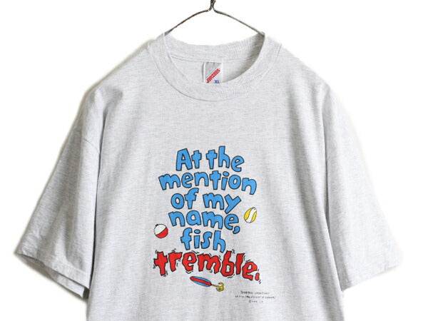 90s USA製 ■ フィッシング ジョーク メッセージ プリント Tシャツ メンズ XL / 90年代 オールド 釣り イラスト 当時物 ヘビーウェイト 灰