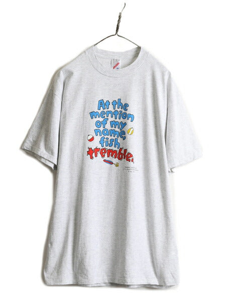 90s USA製 ■ フィッシング ジョーク メッセージ プリント Tシャツ メンズ XL / 90年代 オールド 釣り イラスト 当時物 ヘビーウェイト 灰