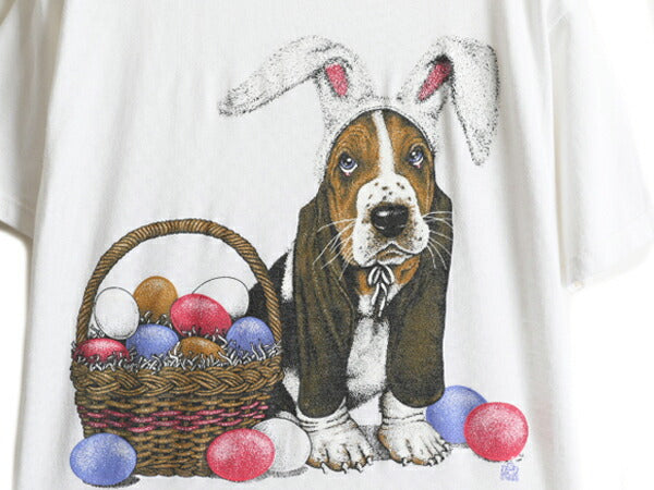 90s USA製 ■ ドッグ アート イラスト プリント Tシャツ メンズ レディース S 犬 90年代 オールド アニマル イラスト シングルステッチ 白