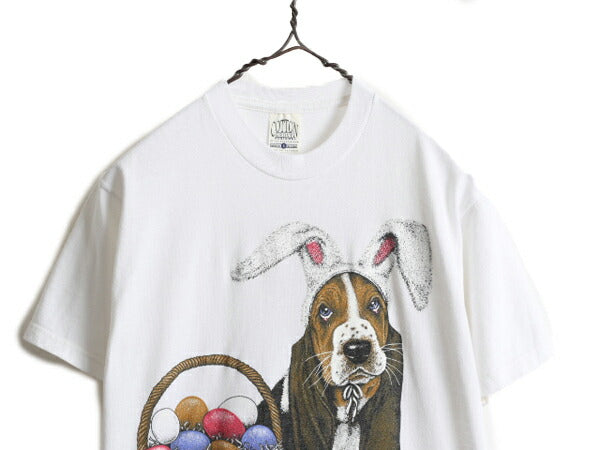 90s USA製 ■ ドッグ アート イラスト プリント Tシャツ メンズ レディース S 犬 90年代 オールド アニマル イラスト シングルステッチ 白