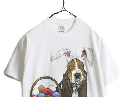 90s USA製 ■ ドッグ アート イラスト プリント Tシャツ メンズ レディース S 犬 90年代 オールド アニマル イラスト シングルステッチ 白