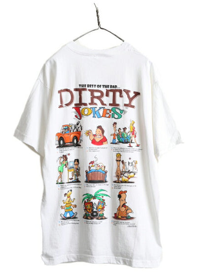 90s ■ ジョーク イラスト 両面 プリント Tシャツ メンズ XL / 古着 90年代 オールド 当時物 エロ アート キャラクター ヘビーウェイト 白