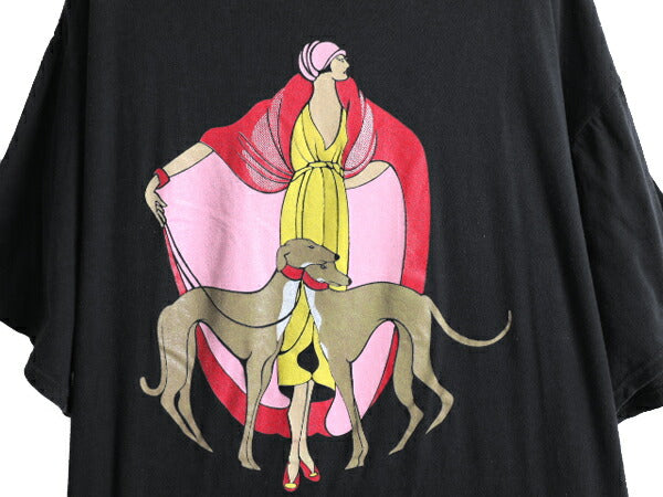 90s 大きいサイズ XXL 程■ アート イラスト 発泡 プリント 半袖 Tシャツ ( メンズ レディース 2XL ) 90年代 オールド グラフィック 黒 犬