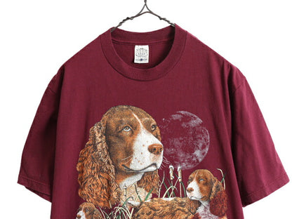 90s USA製 ■ ドッグ アート イラスト プリント Tシャツ メンズ L / 90年代 オールド アニマル 犬 スパニエル グラフィック ハンティング