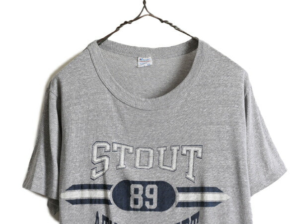 80s USA製 ■ チャンピオン 3段 カレッジ プリント Tシャツ ( メンズ XL ) 古着 80年代 Champion ビンテージ シングルステッチ 霜降り 灰