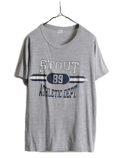 80s USA製 ■ チャンピオン 3段 カレッジ プリント Tシャツ ( メンズ XL ) 古着 80年代 Champion ビンテージ シングルステッチ 霜降り 灰