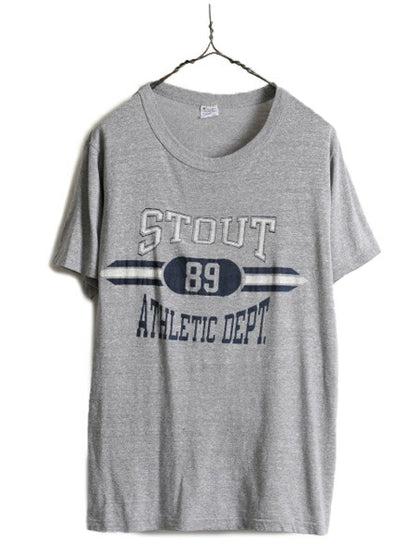 80s USA製 ■ チャンピオン 3段 カレッジ プリント Tシャツ ( メンズ XL ) 古着 80年代 Champion ビンテージ シングルステッチ 霜降り 灰