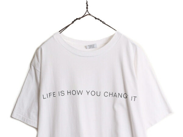 90s ペリーエリス メッセージ ロゴ プリント Tシャツ メンズ レディース XL 90年代 オールド PERRY ELLIS シングルステッチ 白 モノトーン