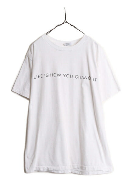 90s ペリーエリス メッセージ ロゴ プリント Tシャツ メンズ レディース XL 90年代 オールド PERRY ELLIS シングルステッチ 白 モノトーン