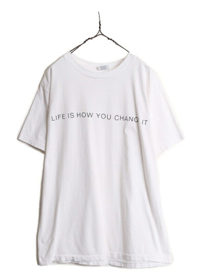 90s ペリーエリス メッセージ ロゴ プリント Tシャツ メンズ レディース XL 90年代 オールド PERRY ELLIS シングルステッチ 白 モノトーン