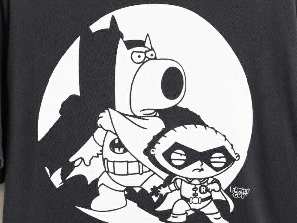 ファミリーガイ DCコミック パロディ プリント 半袖 Tシャツ メンズ L / 古着 アニメ オフィシャル キャラクター コメディー 黒 モノトーン