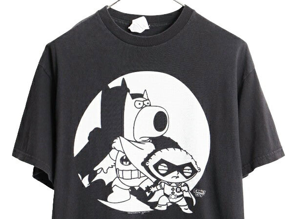 ファミリーガイ DCコミック パロディ プリント 半袖 Tシャツ メンズ L / 古着 アニメ オフィシャル キャラクター コメディー 黒 モノトーン