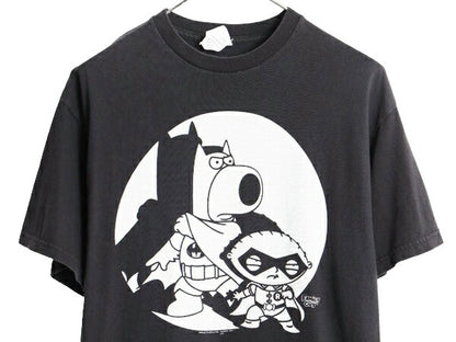 ファミリーガイ DCコミック パロディ プリント 半袖 Tシャツ メンズ L / 古着 アニメ オフィシャル キャラクター コメディー 黒 モノトーン