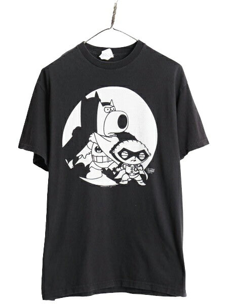 ファミリーガイ DCコミック パロディ プリント 半袖 Tシャツ メンズ L / 古着 アニメ オフィシャル キャラクター コメディー 黒 モノトーン