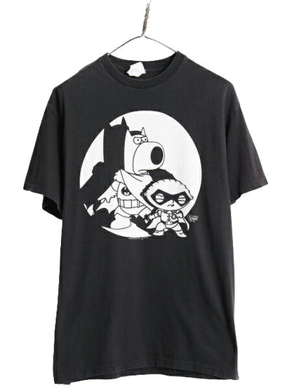 ファミリーガイ DCコミック パロディ プリント 半袖 Tシャツ メンズ L / 古着 アニメ オフィシャル キャラクター コメディー 黒 モノトーン