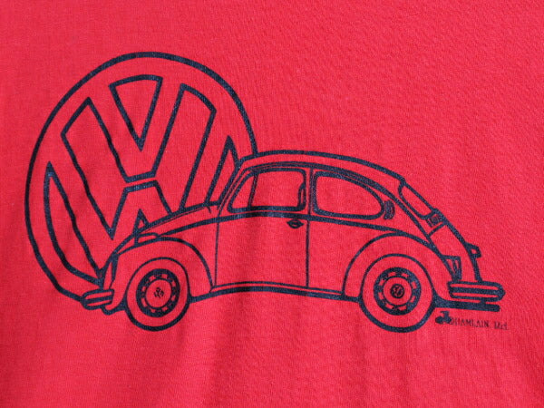 70s USA製 フォルクスワーゲン ビートル イラスト プリント Tシャツ メンズ M 古着 70年代 ヴィンテージ ロゴ 旧車 シングルステッチ 赤 VW