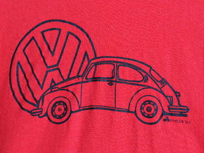 70s USA製 フォルクスワーゲン ビートル イラスト プリント Tシャツ メンズ M 古着 70年代 ヴィンテージ ロゴ 旧車 シングルステッチ 赤 VW