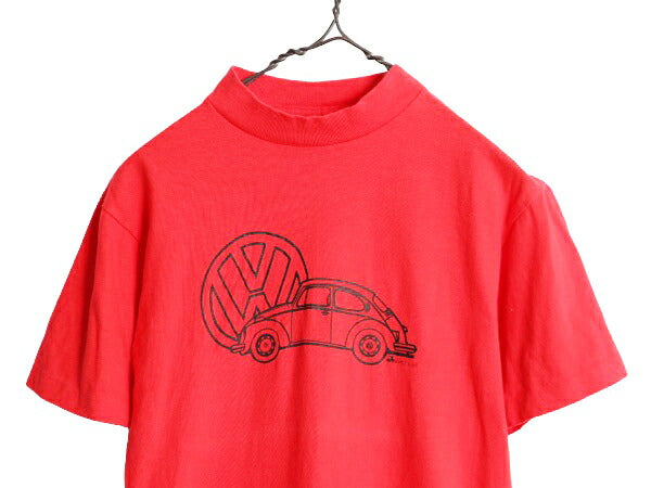 70s USA製 フォルクスワーゲン ビートル イラスト プリント Tシャツ メンズ M 古着 70年代 ヴィンテージ ロゴ 旧車 シングルステッチ 赤 VW
