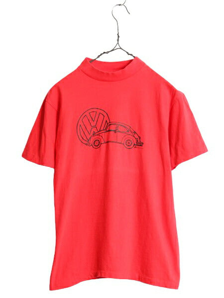 70s USA製 フォルクスワーゲン ビートル イラスト プリント Tシャツ メンズ M 古着 70年代 ヴィンテージ ロゴ 旧車 シングルステッチ 赤 VW