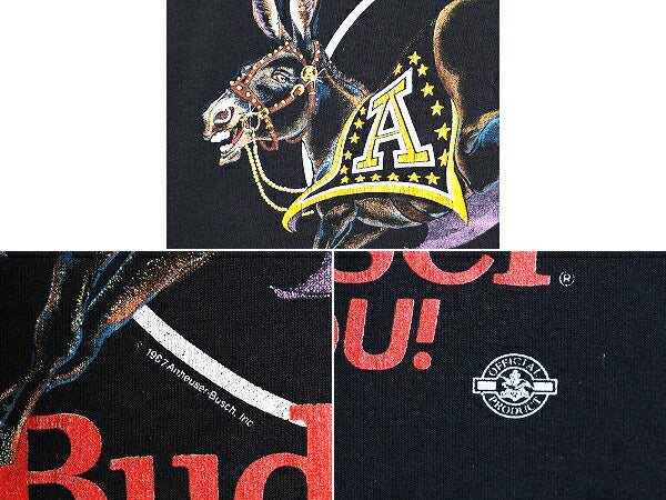 80s USA製 バドワイザー x US ARMY イラスト プリント Tシャツ メンズ L / 80年代 ヴィンテージ 企業物 当時物 オフィシャル ミリタリー 黒