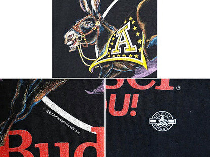 80s USA製 バドワイザー x US ARMY イラスト プリント Tシャツ メンズ L / 80年代 ヴィンテージ 企業物 当時物 オフィシャル ミリタリー 黒