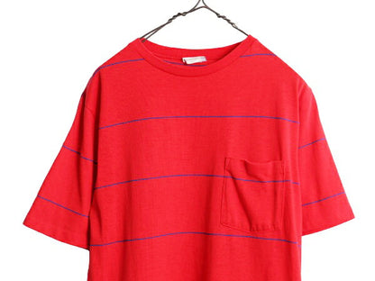 80s USA製 ボーダー ポケット付き Tシャツ メンズ M 古着 80年代 ヴィンテージ アメリカ製 ツートーン シングルステッチ 半袖Tシャツ ポケT