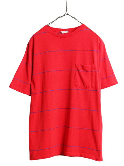80s USA製 ボーダー ポケット付き Tシャツ メンズ M 古着 80年代 ヴィンテージ アメリカ製 ツートーン シングルステッチ 半袖Tシャツ ポケT