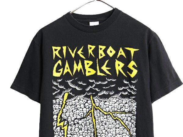 00s バンド スカル グラフィック イラスト プリント Tシャツ メンズ M 00年代 オールド ロック ドクロ 音物 ヘビーウェイト モノトーン 黒