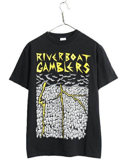 00s バンド スカル グラフィック イラスト プリント Tシャツ メンズ M 00年代 オールド ロック ドクロ 音物 ヘビーウェイト モノトーン 黒