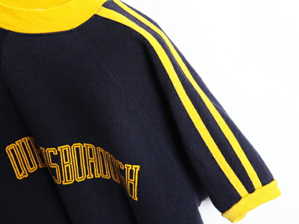 70s カレッジ プリント 半袖 スウェット メンズ XL 小さめ L 程/ 70年代 ヴィンテージ 裏起毛 モックネック ラグラン トレーナー 袖ライン
