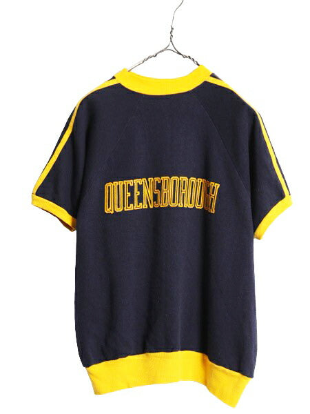70s カレッジ プリント 半袖 スウェット メンズ XL 小さめ L 程/ 70年代 ヴィンテージ 裏起毛 モックネック ラグラン トレーナー 袖ライン