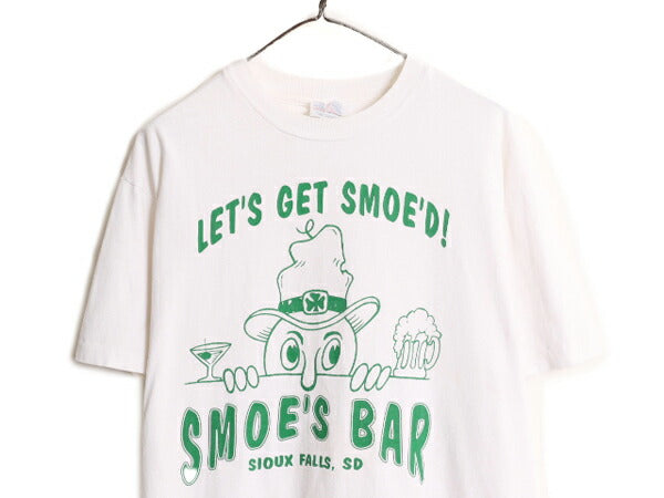 90s 企業 キャラクター イラスト プリント Tシャツ メンズ L / 90年代 オールド 半袖Tシャツ 企業物 当時物 シングルステッチ 白 ヘインズ