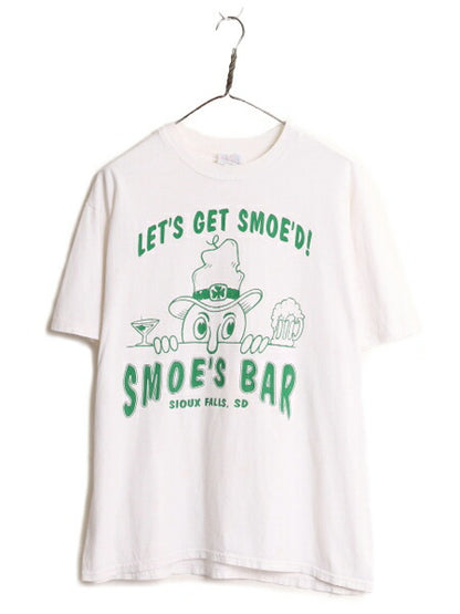 90s 企業 キャラクター イラスト プリント Tシャツ メンズ L / 90年代 オールド 半袖Tシャツ 企業物 当時物 シングルステッチ 白 ヘインズ