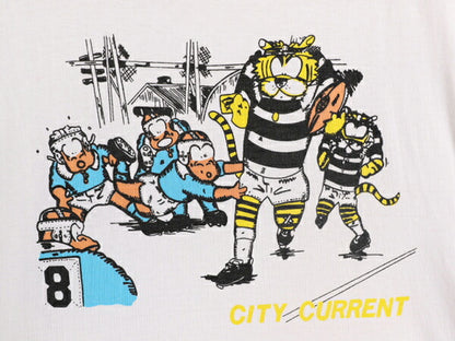 80s カレッジ キャラクター イラスト プリント Tシャツ メンズ S 程/ ヴィンテージ マスコット アメフト フットボール 白 シングルステッチ