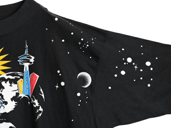デッドストック 90s 宇宙 アート イラスト オールオーバー プリント Tシャツ メンズ XL 程/ 90年代 オールド 大判 アート グラフィック 黒