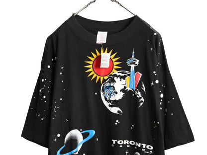 デッドストック 90s 宇宙 アート イラスト オールオーバー プリント Tシャツ メンズ XL 程/ 90年代 オールド 大判 アート グラフィック 黒