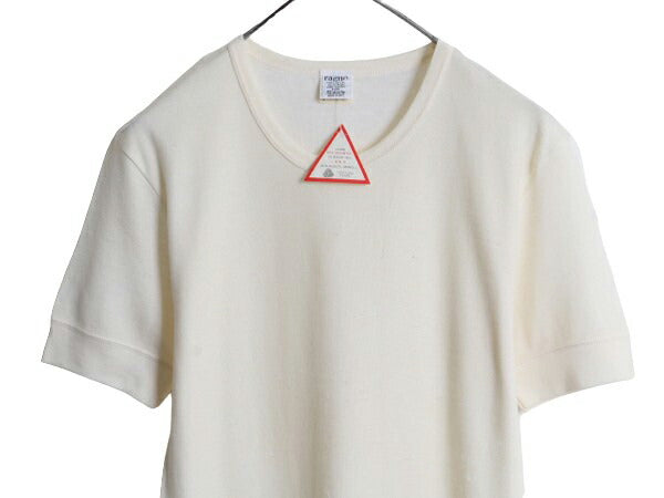 デッドストック 90s イタリア製 Ragno クルーネック リブ付き Tシャツ オールド メンズ レディース L ウール コットン インナー ナチュラル