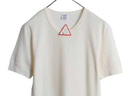 デッドストック 90s イタリア製 Ragno クルーネック リブ付き Tシャツ オールド メンズ レディース L ウール コットン インナー ナチュラル