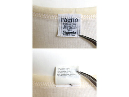 デッドストック 90s イタリア製 Ragno クルーネック リブ付き Tシャツ オールド メンズ レディース L ウール コットン ナチュラル インナー