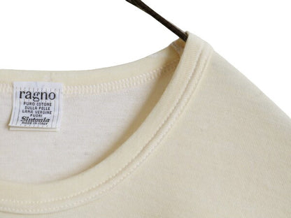 デッドストック 90s イタリア製 Ragno クルーネック リブ付き Tシャツ オールド メンズ レディース L ウール コットン ナチュラル インナー