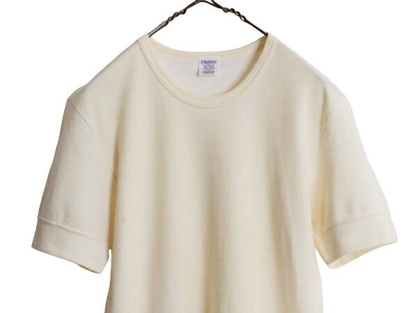 デッドストック 90s イタリア製 Ragno クルーネック リブ付き Tシャツ オールド メンズ レディース L ウール コットン ナチュラル インナー