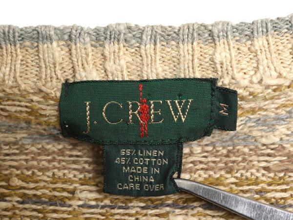 90s J CREW フェアアイル ニット セーター メンズ M / 古着 90年代 オールド ジェイクルー 巨人タグ ノルディック Vネック コットン リネン