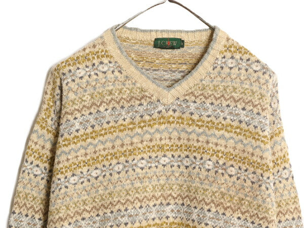 90s J CREW フェアアイル ニット セーター メンズ M / 古着 90年代 オールド ジェイクルー 巨人タグ ノルディック Vネック コットン リネン