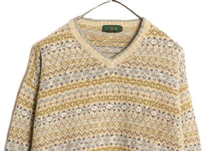 90s J CREW フェアアイル ニット セーター メンズ M / 古着 90年代 オールド ジェイクルー 巨人タグ ノルディック Vネック コットン リネン