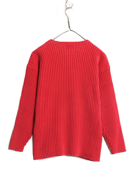 90s OLD GAP リブ編み コットン ニット セーター メンズ レディース M 古着 オールド ギャップ ケーブル 無地 クルーネック 旧タグ 厚手 赤