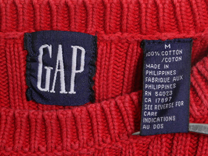 90s OLD GAP リブ編み コットン ニット セーター メンズ レディース M 古着 オールド ギャップ ケーブル 無地 クルーネック 旧タグ 厚手 赤